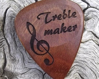 Wood Guitar Pick - Premium Quality - Handmade From Rustic California Eucalyptus - Laser Engraved On Each Side - Actual Pick Shown