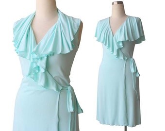 Summer dress, Womens dress, Plus size dresses, Mint dress, Custom sleeveless dress, V neck dress, Wrap dress, Shawl collar dress
