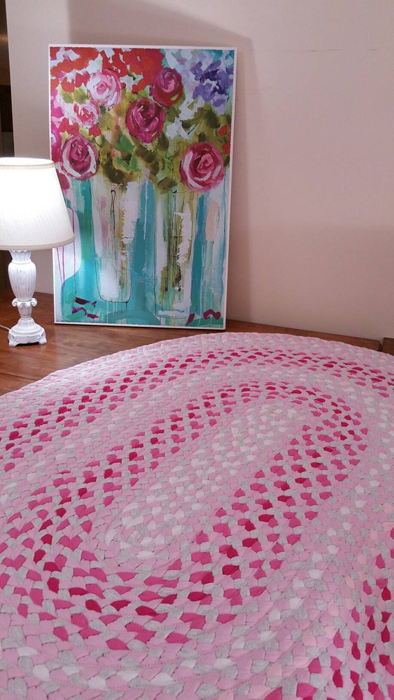 pink hearts braided rug fushiapinkwhite and light gray