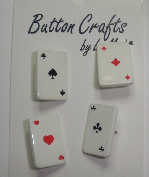 Four Novelty Buttons Playing Cards All Suits Aces