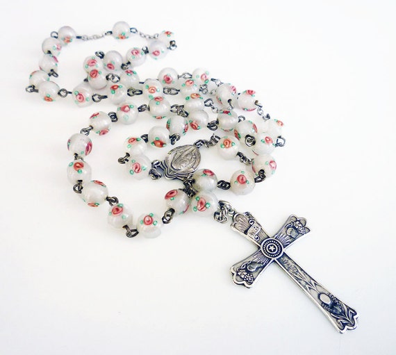 Chapel Sterling Rosary Silver Cross Mother Mary by zephyrvintage