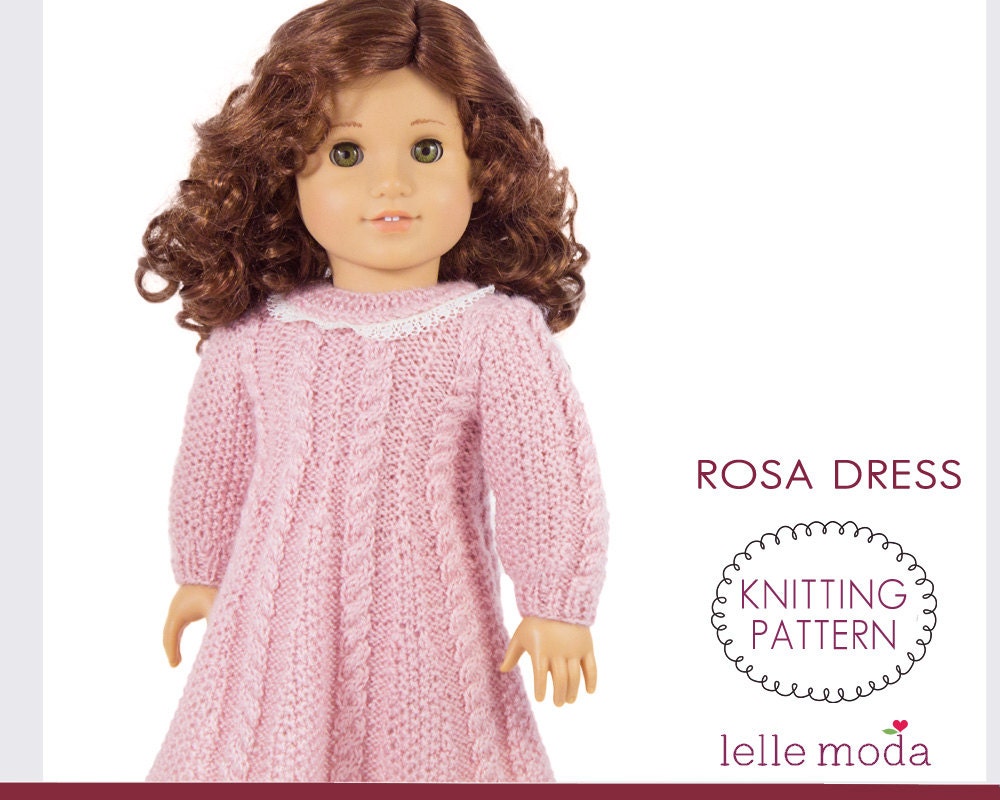 Rosa Cable Knitted Dress for American Girl dolls Knitting