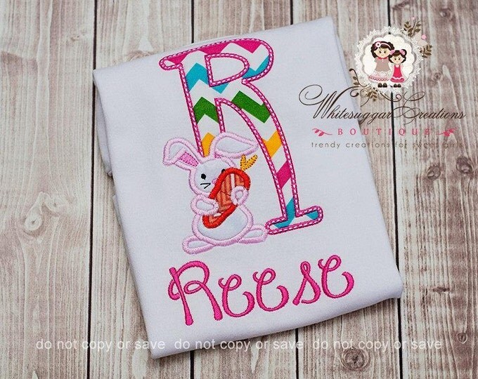 Easter Bunny Alpha Appliqued Shirt - Custom Initial with Bunny Personalized shirt - Girls Easter Shirt