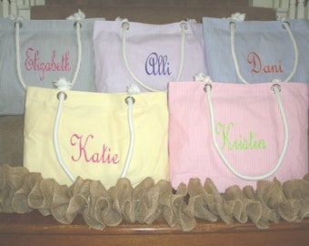 Personalized Bridesmaid Gift **SALE** Monogrammed Bridesmaid Tote Bag or Beach Bag Embroidered Bridesmaids Gifts