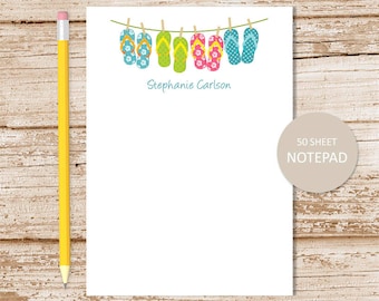 personalized notepad . flip flops notepad . clothesline note pad . girls stationery . personalized stationary . summer beach tropical