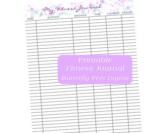 Printable Fitness Journal, Exercise Log, Weight Loss Chart, Instant Download, Letter Size, Watercolor Splash Banner