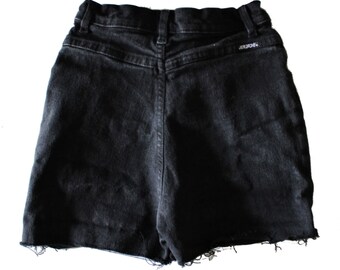 Vintage 80s JORDACHE Cut Off Denim Shorts Women XS // black denim
