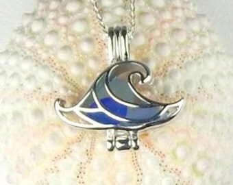Wave Jewelry, GENUINE Sea Glass Necklace, Wave Necklace, Wave Locket, Seaglass Jewelry, Beach Necklace, Beach Jewelry, Blue Ocean Necklace
