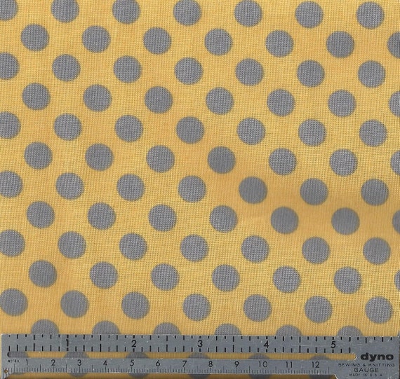 Cotton Fabric Grey Polka Dot on Yellow Print by the Yard