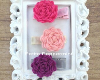Baby hair clip set, felt flower hair clip, baby girl hair bow, girl hair clip, toddler hair bow, baby hair bow set, baby girl hair clip