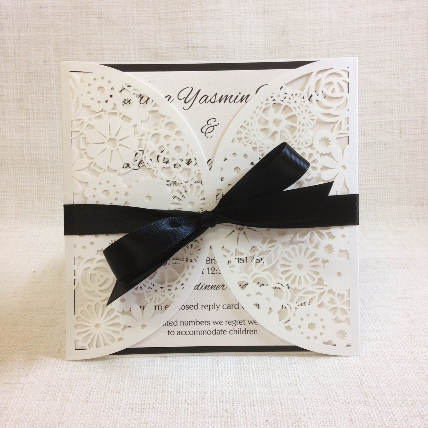 Black and White Paper Lace Wedding Invitation Laser Cut