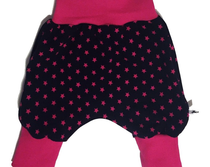 Baby kids toddler girl boy clothing harem pants baggy pants sweat pants, pink purple stars, girls outfit. Size preemie - 3 y
