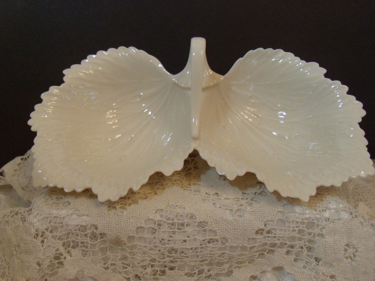 Vintage Lenox Double Leaf Candy Dish With Handle