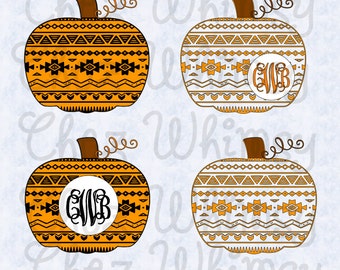 Pumpkin SVG, Aztec Pumpkin SVG, Fall Design, Aztec Print, Fall Pumpkins, Monogram Pumpkins, Aztec Monogrammed Pumpkins