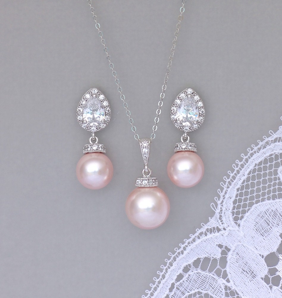 Pink Blush Pearl Jewelry Set Pink Pearl Bridal Set Pearl