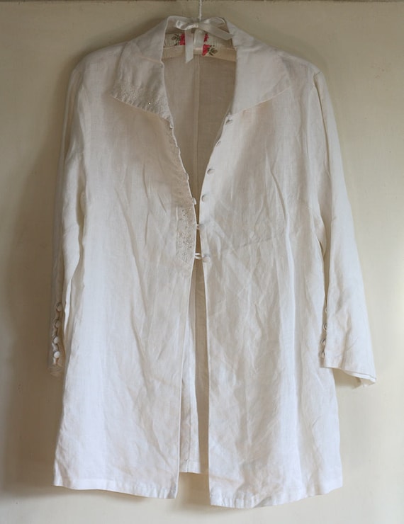Woman's white linen summer coat jacket M/L by GreenHouseGallery