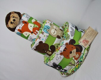 Woodland Animals Baby Diaper Cake Select Ribbon Color Shower Gift or Centerpiece