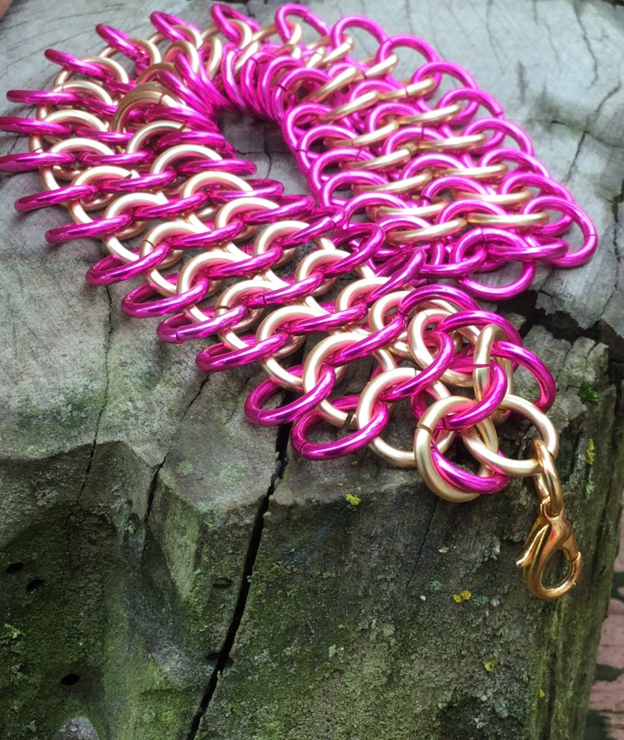 Pink European 41 Chainmail Bracelet Wide Chain mail Cuff