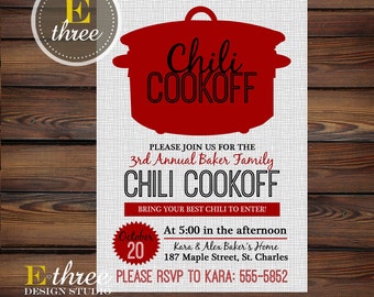 Chili Cookoff Invitations - Fall Party Invitations - Fall Chili Cook Off Invite - Red and Gray