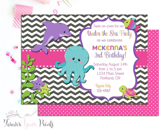 Under The Sea Invitation, Under The Sea Party Invite, Girls Nautical Birthday Invitation, Nautical Party Invite, Printing Service Il_570xn