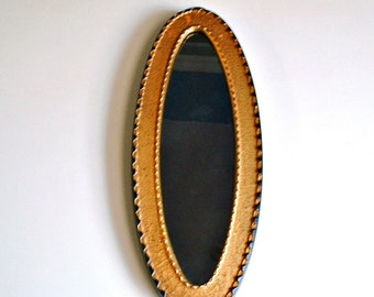 Vintage Ornate Mirror Oval Framed Sungott Art Studios New York Vintage Framed Ornate Gold Tone Frame Darkened Smokey Mirror Mid Century