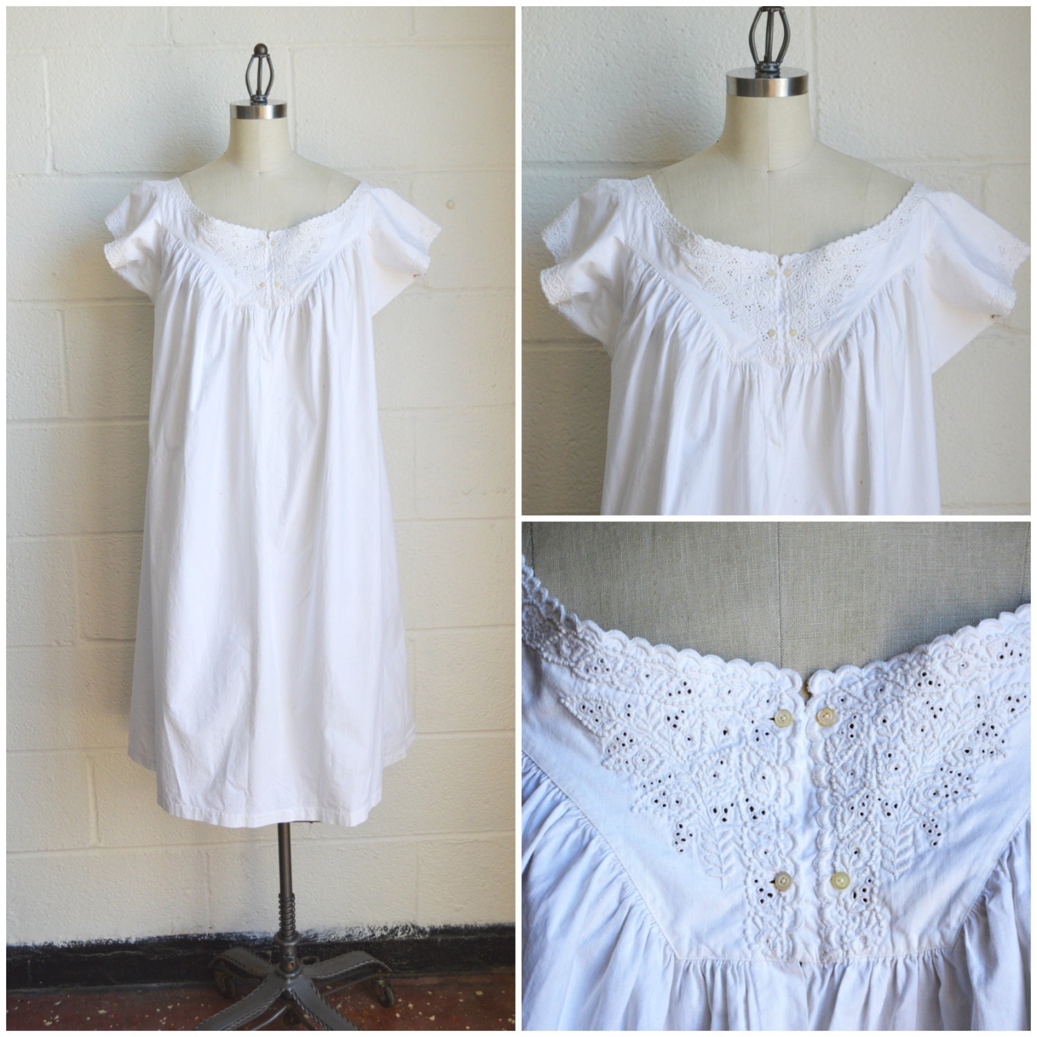 Antique Chemise Late 1800s Victorian Cotton Shift Dress Hand