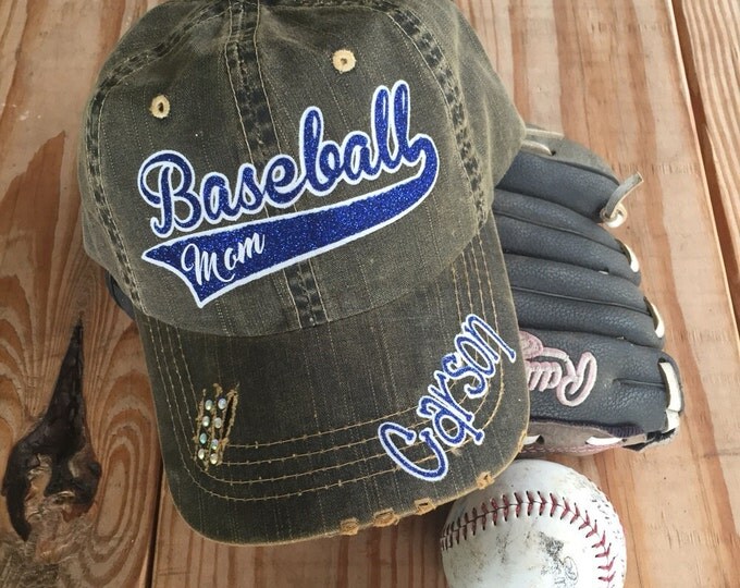 Baseball Mom Personalized Womens Baseball Cap- Fan gear, Baseball Mom Hat, Rhinestone Baseball Trucker Cadet, Bling Baseball Caps
