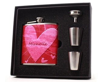 Abstract Red Heart Personalized Flask // Womens Flask Valentines Day