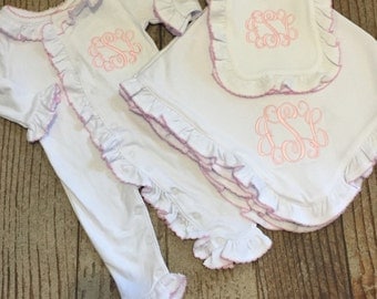 Baby Girl Coming Home Outfit-Baby girl sleeper-Baby Gift-Baby Shower Gift-Monogrammed Layette Gift Set-Newborn Pictures-Pima