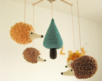 Woodland Baby Mobile, Hedgehog Baby Mobile, Forest Mobile, Woodland Nursery, Neutral Nursery Mobile