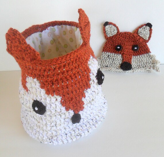 Items similar to Fox Basket, Basket, Crocheted Fox Basket ... Items similar to Fox Basket, Basket, Crocheted Fox Basket ...