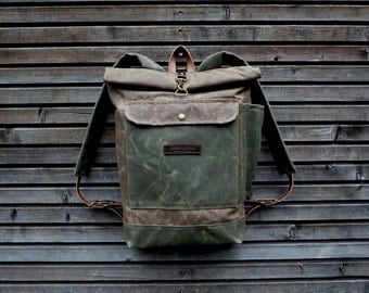 Waxed canvas rucksack / waterproof backpack with roll up top and double waxed bottem COLLECTION UNISEX
