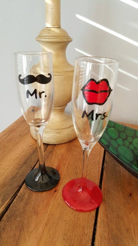 Lips and Mustache wedding flutes bridal shower flutes toasting flutes