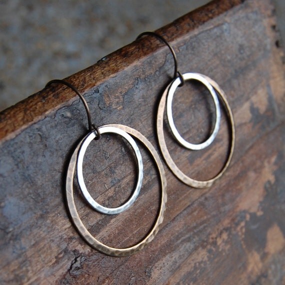 Hammered Bronze & Pewter Hoop Earrings