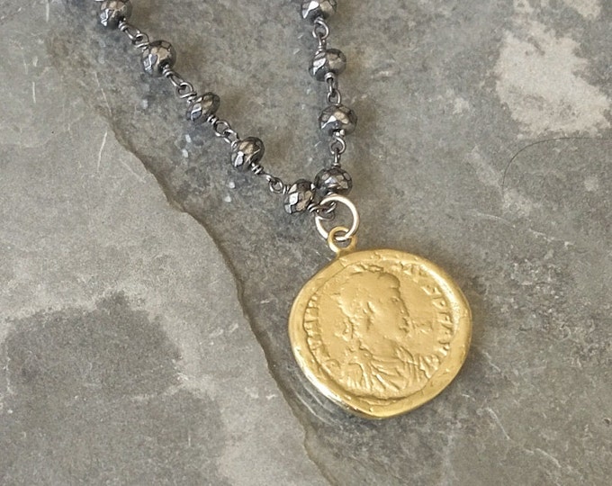 Coin Necklace, Mixed Metal Coin Necklace, Mixed Metal Silver and Gold Necklace, Gold Coin Necklace, Gold Coin Silver Necklace