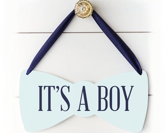 Gender Reveal Decoration, Baby Boy Shower Decoration Sign, Hospital Door Hanger Boy Gift for New Mom, It's a Boy Bow Tie