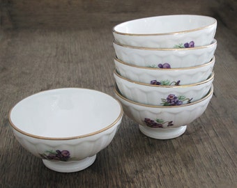 set of 6 french tiny cafe au lait bowl ,country flowers, violettes