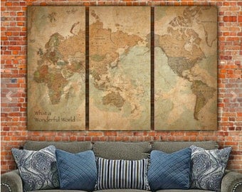 World Map WITH COUNTRIES Canvas Art, Vintage Map art, Map of World, World Map Wall art, travel map, Push pin map option, Push pin travel map