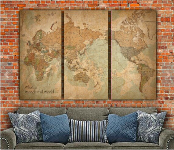 World Map WITH COUNTRIES Canvas Art Vintage Map Art Map Of
