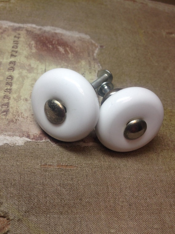 Vintage White Porcelain Knobs w/ Brass Center by MyVintageAlcove