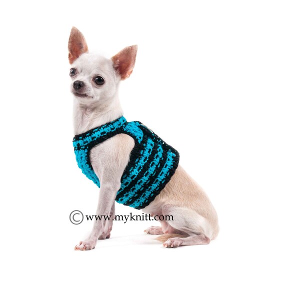 Turquoise Black Interlace Crochet Dog Harness Choke free