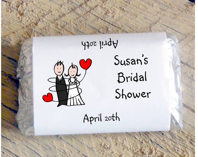Bride ang Groom wrapped in Balloons Cartoon Bridal Shower Wedding Candy Bar Wrappers Favors Candy Wrappers