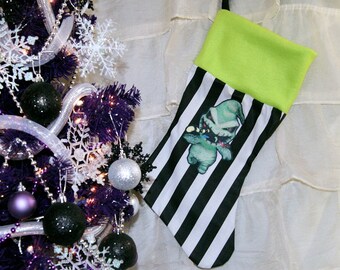 NMBC Oogie Boogie Black White Stripes Stocking MTCoffinz - Add a Name Option