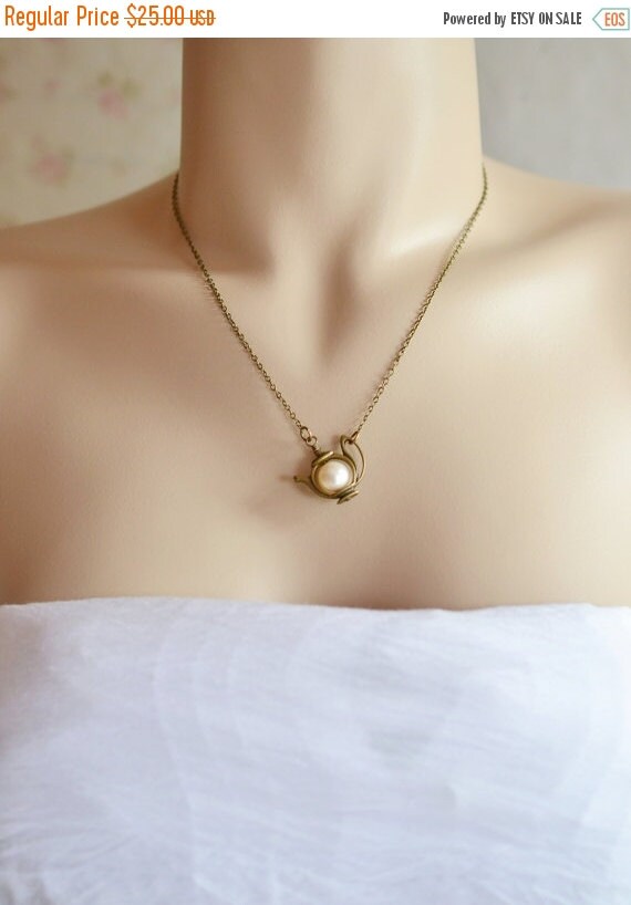 Teapot Necklace Tea Pot Pendant Wonderland inspired by KimFong