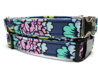 Floral Dog Collar | Blue Floral Dog Collar | Your choice of metal buckle or plastic buckle | FemaleDog Collar | Girl Dog Collar