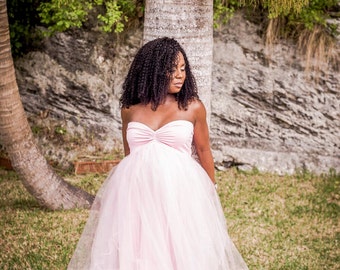 Stephanie pink tulle gown/Tulle maternity Gown, Tulle dress, Tulle prom dress, Tulle long dress