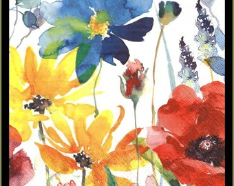 Watercolor Flowers, Paper Napkins Use For Decoupage, Tissue Paper set of four pieces