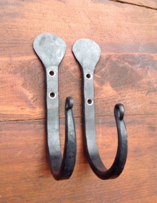 Pair Hand Forged Large Thumbprint Hooks made by