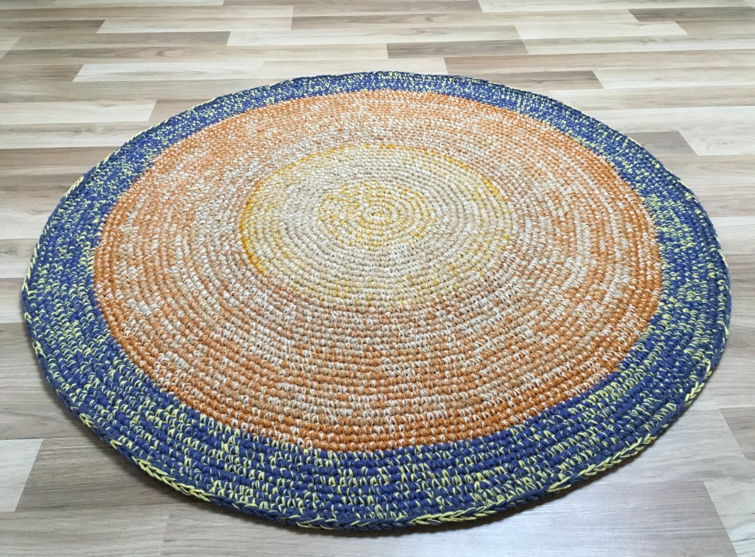 new handcrochet round wool rug 42 inches in diameter yellow