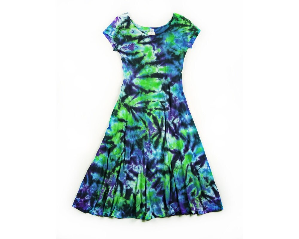 Ladies Tie Dye Dress / Short Sleeve Princess Dress / Tie Back